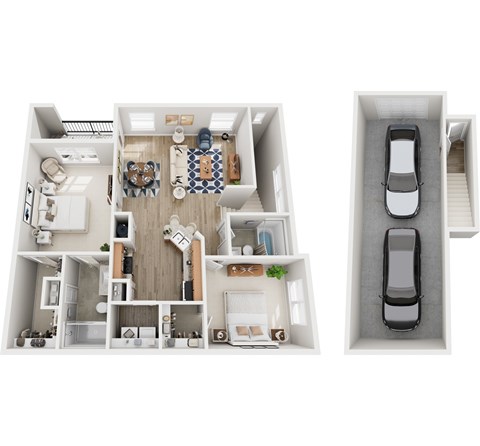 Floor plan for 2 beds, 2 baths, 1151 sqft